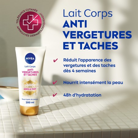 LOT luminous Lait Corps Anti-vergetures & anti-taches, Huile Sérum Corps Anti-vergetures & Crème Mains Anti Taches Peaux sèches