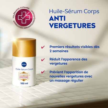 LOT luminous Lait Corps Anti-vergetures & anti-taches, Huile Sérum Corps Anti-vergetures & Crème Mains Anti Taches Peaux sèches