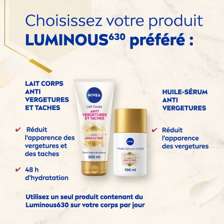LOT luminous Lait Corps Anti-vergetures & anti-taches, Huile Sérum Corps Anti-vergetures & Crème Mains Anti Taches Peaux sèches