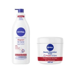 Lot Lait Corps Repair & Care & Crème Visage Corps et Mains Repair & Care Peaux Très sèches et rugueuses