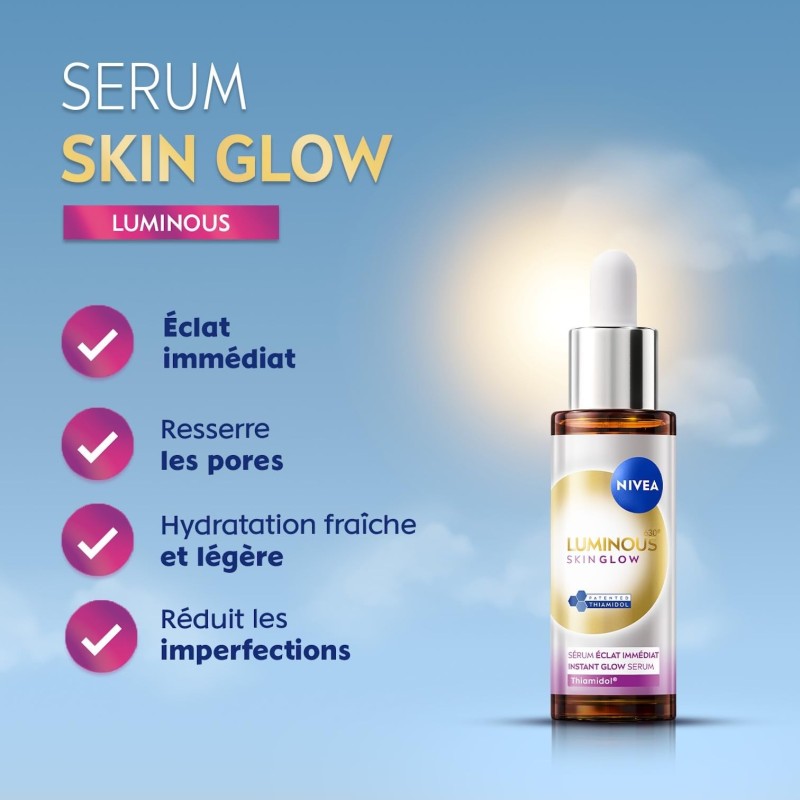 LOT LUMINOUS GLOW NIVEA  - Sérum  30ml + Soin Visage Exfoliant 100ml +Eau Micellaire Démaquillante 400ml