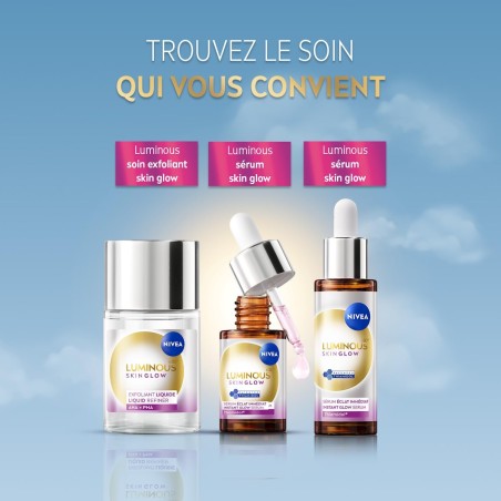 LOT LUMINOUS GLOW NIVEA  - Sérum  30ml + Soin Visage Exfoliant 100ml +Eau Micellaire Démaquillante 400ml