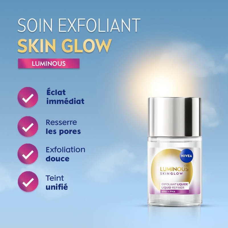 LOT LUMINOUS GLOW NIVEA  - Sérum  30ml + Soin Visage Exfoliant 100ml +Eau Micellaire Démaquillante 400ml