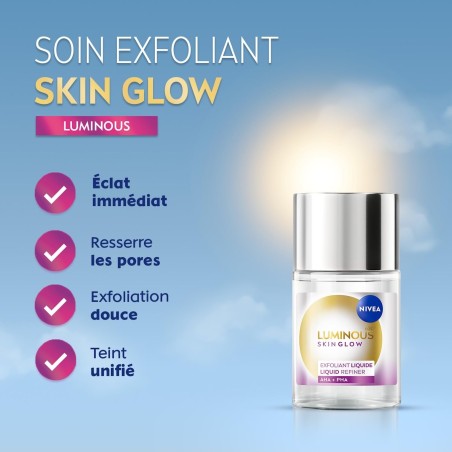 LOT LUMINOUS GLOW NIVEA  - Sérum  30ml + Soin Visage Exfoliant 100ml +Eau Micellaire Démaquillante 400ml