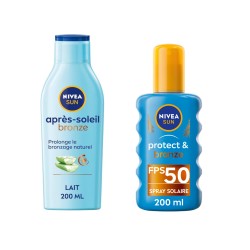 Nivea - Lot Spray protect & bronze 50+ & Lait après soleil Aloe vera