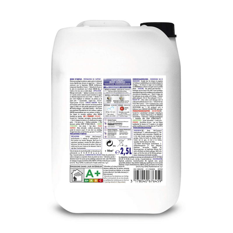 Rubson - Revêtement D'Étanchéité Murs Intérieurs Traitement Murs Humides Incolore Bidon 2.5L
