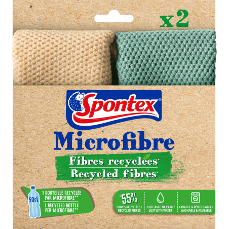 Pack de 5 - 2 lavettes Microfibres Fibres Recyclées Pack de 5 - 2 lavettes Microfibres Fibres Recyclées