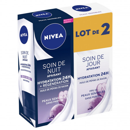 Crème hydratante jour et nuit NIVEA Hydratation Intense 24h Peaux sensibles Essentials 2x50ml