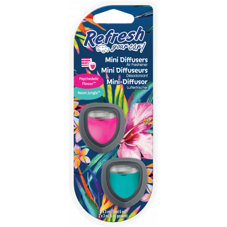 Refresh Your Car ! - Mini Diffuseurs Désodorisant Voiture - Psychedelic Flower/ Neon Jungle - 2 x 3m