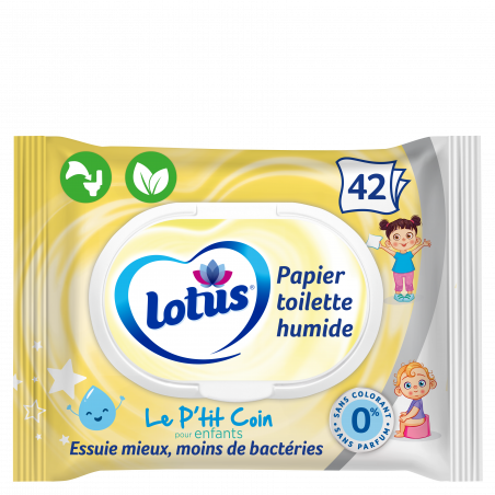 42 Feuilles Papier Toilette Humide Lotus Kids