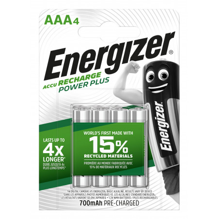 Energizer, Power Plus Rechargeable AAA/HR03, pack de 4 Piles