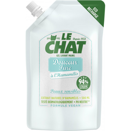 Le Chat - Gel Lavant Mains - Savon Douceur Pure a l'hamamélis - Recharge 500 ml