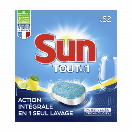 Pack de 6 Sun Tablettes Lave-Vaisselle Tout En 1 Citron 52 Lavages