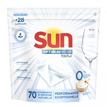Pack de 7 Sun Capsules Lave-Vaisselle Optimum Pure Tout En 1 0 % 28 Capsules