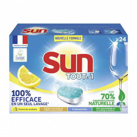 Pack de 7 Sun Tablettes Lave-Vaisselle Tout En 1 Citron 24 Tablettes