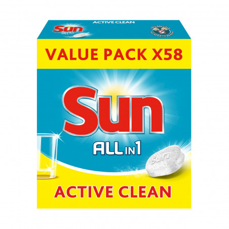 Pack de 6 Sun Pastilles Lave-Vaisselle Tout En 1 Active Clean 58 Lavages