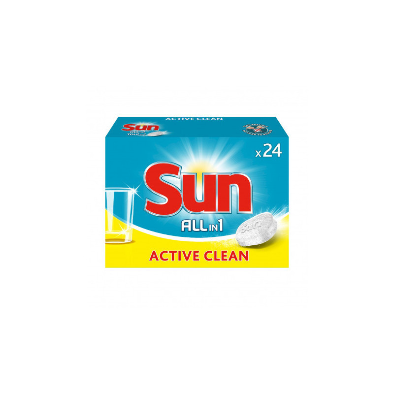 Pack de 6 Sun Tout en 1 Pastilles Lave Vaisselle Active Clean 24 Lavages