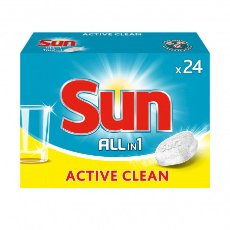Pack de 6 Sun Tout en 1 Pastilles Lave Vaisselle Active Clean 24 Lavages