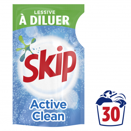 Pack de 8 - Skip Lessive Liquide à Diluer Active Clean 500ml - 30 Lavages