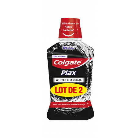 Lot Bains de bouche blanchissant Colgate Plax White + Charcoal - 2x500ml