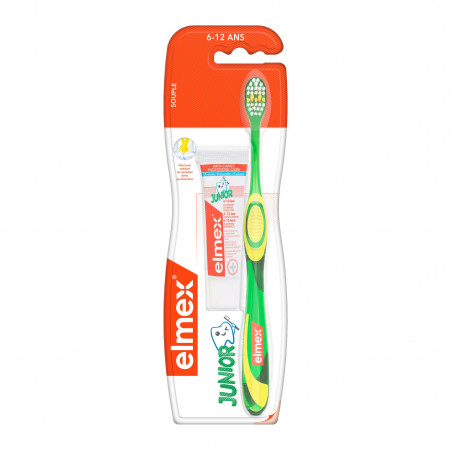 Brosse à dents souple elmex® Anti-Caries Junior 6-12 ans & Dentifrice 12ml