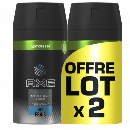 Axe Ice Cool Déodorant Homme Spray Compressé Menthe Glaciale & Citron Lot 2x100ml