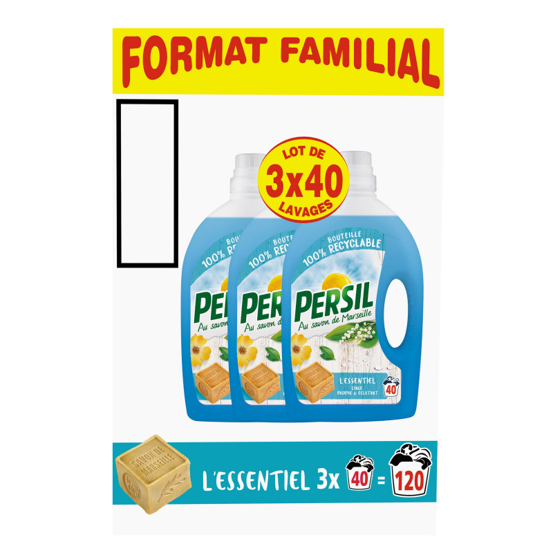 Persil Lessive Liquide l'Essentiel Lot 3 X 2 L - 120 Lavages