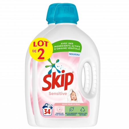 Skip Lessive Liquide Sensitive Peaux Sensibles & Bébés Lot 2x1.7l - 68 Lavages