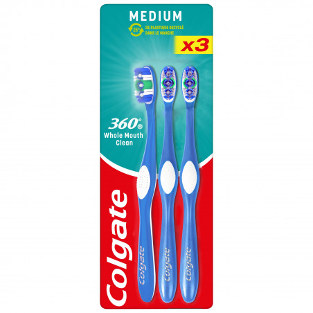 Brosse à dents Colgate 360 25% Plast Recy Medium Tripack