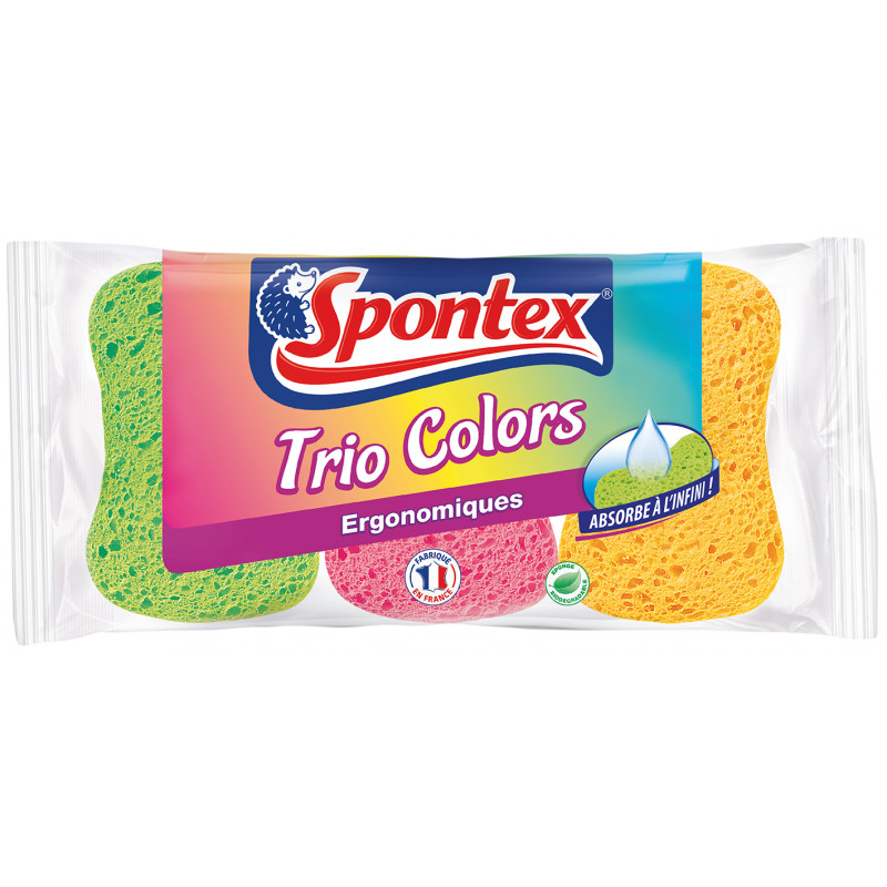 Lot de 6 - Spontex - 3 Éponges Trio Colors