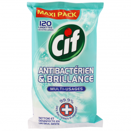 CIF Antibactérien & Brillance Lingettes Nettoyantes Multi-Usages x120