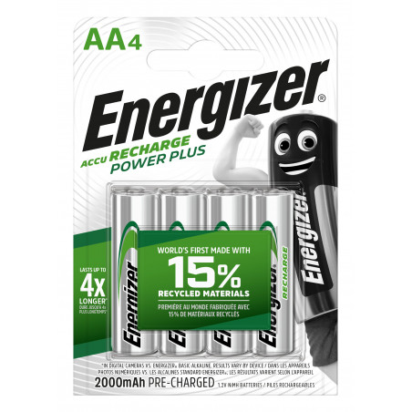 Energizer, Power Plus Rechargeable AA/HR6, pack de 4 Piles
