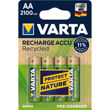 Varta - Piles Rechargeables Accu RECYCLED AA 2100 mAh Blister de 4 (pré-chargées)