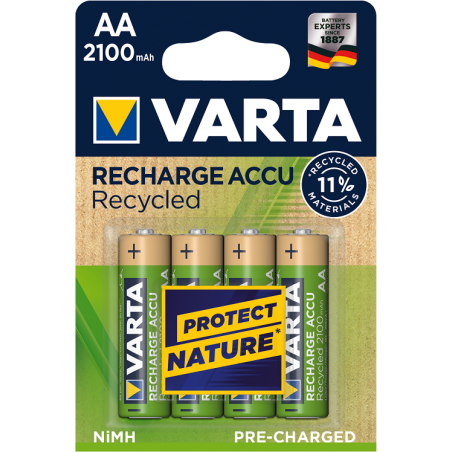 Varta - Piles Rechargeables Accu RECYCLED AA 2100 mAh Blister de 4 (pré-chargées) Varta - Piles Rechargeables Accu RECYCLED AA 2100 mAh Blister de 4 (pré-chargées)