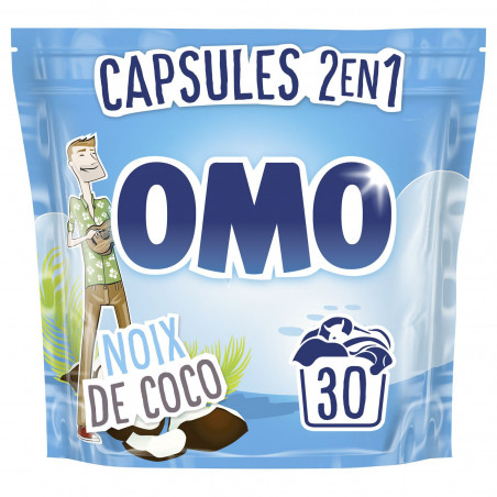 Omo Lessive Capsules 2 en 1 Noix de coco 30caps