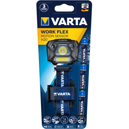 Varta - Lampe Frontale Workflex Motion Sensor H20 + 3 piles AAA incluses