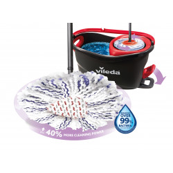 Vileda Turbo 3 en 1 balai avec système rotatif + seau à pédale – set complet, retire 99% des bactéri