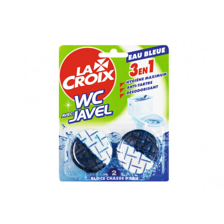 Blocs Chasse d'eau WC La Croix 3 en 1 Désinfectant Javel Eau bleue - x2