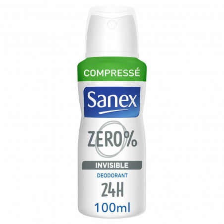 Déodorant sans sels d'aluminium Sanex Zéro 0% Men anti traces blanches spray compressé - 100ml